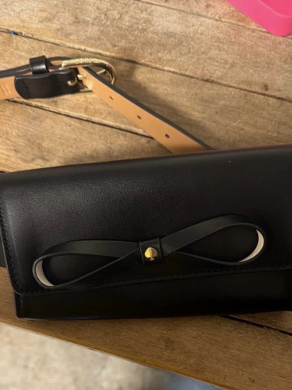 kate spade Black Leather Bow Crossbody Wallet